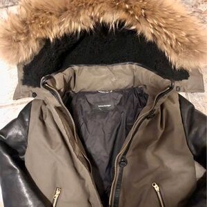 Mackage Women’s Brown and Black Puffer Jacket with Fur Hood Size Small